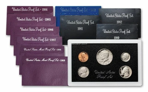 10 Set LOT of 1980-1989 U.S. Proof Sets in  ORIGINAL Mint Boxes - 10 Sets Cover
