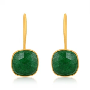 Cushion Cut Aventurine Wire Hook Earrings In Yellow Gold For Mother's Day Gift - Picture 1 of 6