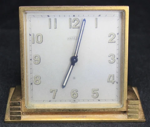 Angelus Brass 8-Day Art Deco Desk Alarm Clock - Vintage - For Repair Cover