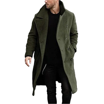 Gabardina de lana de invierno para hombre Abrigo de negocios Grueso Cálido Chaqueta larga Abrigo superior Foto 1 de 4