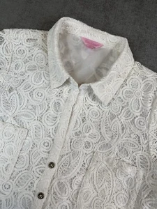 Vestido Lilly Pulitzer Mujer 12 Resort Blanco Popover Floral Ojales Cuello Botón - Imagen 1 de 8