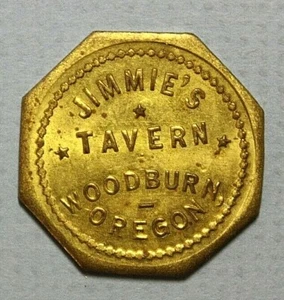 Woodburn Oregon Jimmie's Tavern Bueno para 25c Comercio Latón 25mm Ficha Octágona - Imagen 1 de 2