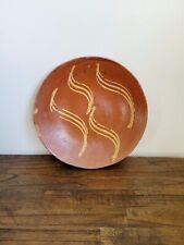 Antique Early 1800s Pennsylvania Redware Slip Decorated Charger Plate Bowl 