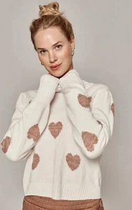 Prachtvoller Annabelle Pullover Wolle Creme Herzmuster Rundhals Größe XS Rent The Run - Bild 1 von 16