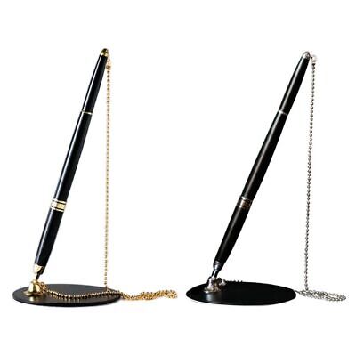 Metal Ballpoint Pen Secure Chain Attached Base Stand Desk Office Counter • 11.74€