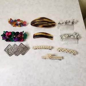Collection of Fancy Hair 8 Barrettes & 2 combs Vintage A nice Variety j2 - Picture 1 of 3