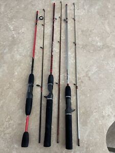 Lot of 3 Used Freshwater Spinning Rods 5’ Outcast, 5’-6”Zebco RT & Slingshot