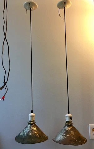 42" Wired Pair Industrial Pendant Lights Antique Shades Porcelain Sockets 31C Cover