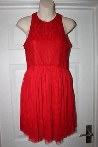 Red Lace Dress Skater Embroidery Party Atmosphere Size 12 Ladies Wedding Womens - Picture 1 of 12