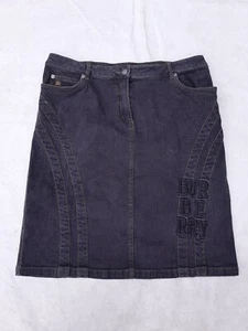 Burberry Denim Skirt Womans 14 Black Embroidered Logo Stretch EU46 Made in Spain - Picture 1 of 14