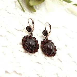 Vintage oval garnet earrings Silver rosegoldplated 230621g - Picture 1 of 5