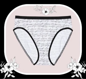 S Black White LOGO Love Script Cotton Victorias Secret HighLeg Waist Brief Panty - Picture 1 of 13