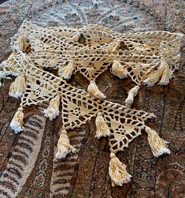 Dentelle ancienne: bas de rideau gros crochet écru, Art Déco - Photo 1/3
