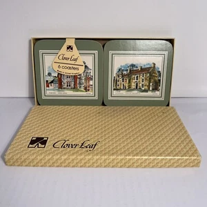 Vintage Clover Leaf Coasters - Country Pubs Gloss Blue Boxed Set of 6 AUS Seller - Picture 1 of 3