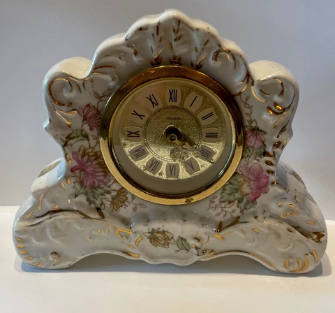 Antique 1920’s Porcelain & Gold Trim Gorgeous Desk Clock Made In Germany #2565W Cover