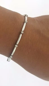 12 Diamond Rounds Bars Bracelet 14K White Gold 7" - Picture 1 of 8
