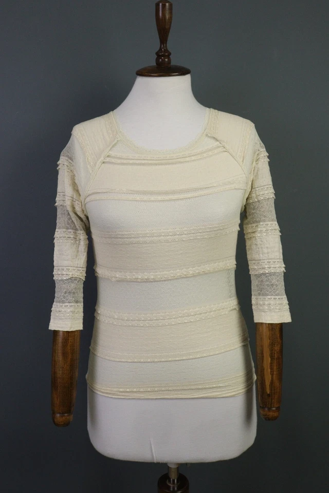 Blusa Camisa Denim & Supply Ralph Lauren Encaje Malla Manga 3/4 Cuello Redondo Talla S Foto 1 de 4