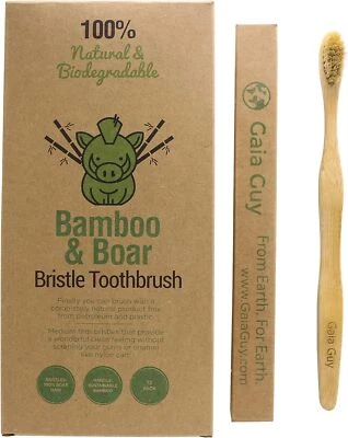 Gaia Guy Natural Bristle Bamboo Toothbrush with Boar Bristles - Totally Biodegr