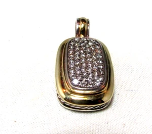 David Yurman Sterling Silver & 18K 20MM X 11MM Pave Diamonds Pendant - Picture 1 of 12
