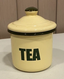Vintage Stil Emaillegeschirr Teedose cremeweiß mit schwarzem Rand Landhaus Bauernhaus - Bild 1 von 7