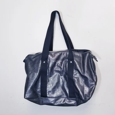 Coach Tote Bag Metallic Black Travel Bag 18x12x6 - Image 1 of 3