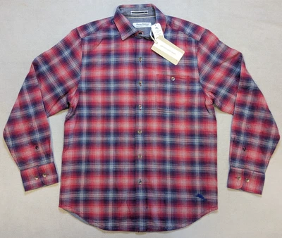 Camisa Tommy Bahama Para Hombres Pequeña Roja Nueva Franela a Cuadros Cañón Playa Ligera Foto 1 de 4