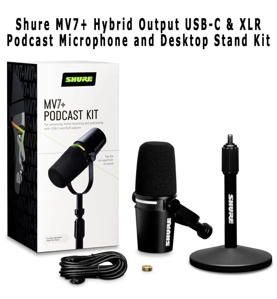 Shure MV7+ Hybrid Output USB-C & XLR Podcast Microphone and Desktop Stand Kit - Image 1 of 1