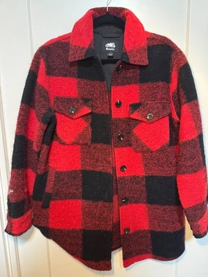 Chaqueta de mezcla de lana a cuadros negra y roja Roots para hombre (pequeña) Foto 1 de 4