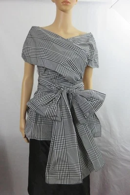 New Lela Rose Open Neck Wrap Top Black & White Cotton Sz 4 NWT $895 - Image 1 of 4