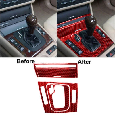 Cubierta de cambio de marchas interior de fibra de carbono roja para BMW Serie 3 E46 98-05 4 piezas Foto 1 de 4