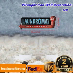 Vintage LED Light Laundry Shop Hanging Sign LAUNDROMAT Sign Art Home Wall Decor - Picture 1 of 12