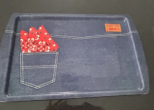 Vintage Metal Serving Tray Denim Jean Bandanna Western Picnic Tray Cheinco - Picture 1 of 6