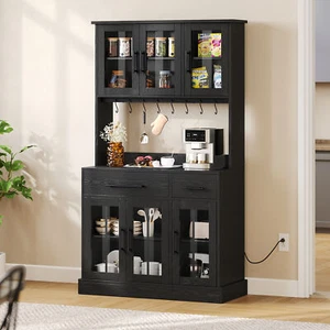 71" Freestanding Kitchen Pantry Cabinet Buffet Hutch Cabinet w/ Microwave Stand - Picture 1 of 10