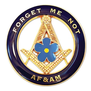 Vergissmeinnicht AF&AM rundes Freimaurer Auto Emblem - [blau & gold][3" Durchmesser] - Bild 1 von 1
