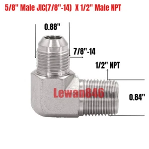 Hydraulic 37° Flare To 90° Pipe Adapter 5/8" Male JIC(7/8"-14) X 1/2" Male NPT - Picture 1 of 1