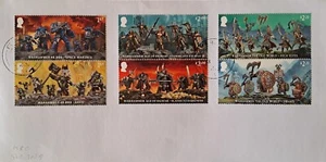 GB 2023 Gedenkset sehr schöne gebrauchte Warhammer Briefmarken auf Umschlag - Bild 1 von 4