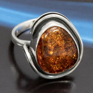 Bernstein Silber  Ring  Unikat Handarbeit Ringgröße 58 (18,4 mm Ø) Ostsee Amber  - Bild 1 von 3