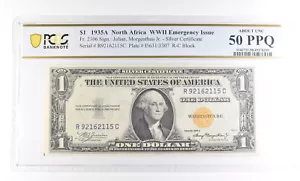 1935 A $1 N. Africa Silver Certificate WWII Fr#2306 Abt Unc 50 PPQ PCGS *2455 - Picture 1 of 3