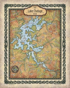 Póster impreso arte mapa Lake Chatuge Carolina del Norte vintage pared decoración del hogar y regalo - Imagen 1 de 1