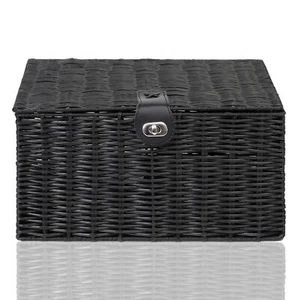 Resin Woven Hamper Storage Basket Box with Lid & Lock - Picture 1 of 26