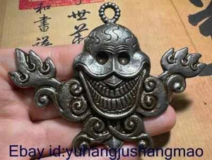 3" Old Tibetan Meteorite Buddhism human skeleton Skull Head Wing Pendant - Picture 1 of 6