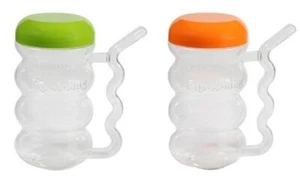 SET OF 2 Plastic Sip-A-MUG with Built-In straw, 14 Oz/414 mL CLEAR WIT COLOR TOP - Picture 1 of 6