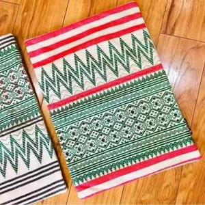 Artisan Myanmar pillow case covers new tags Christmas Aztec red green tan - Picture 1 of 4