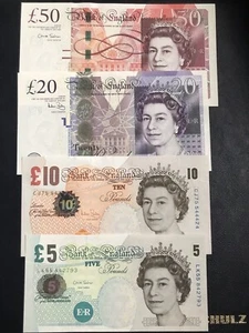 UNC Bank of England £5 £10 £20 £50 2000-2010 Last Paper Set UK British QE2. - Bild 1 von 5