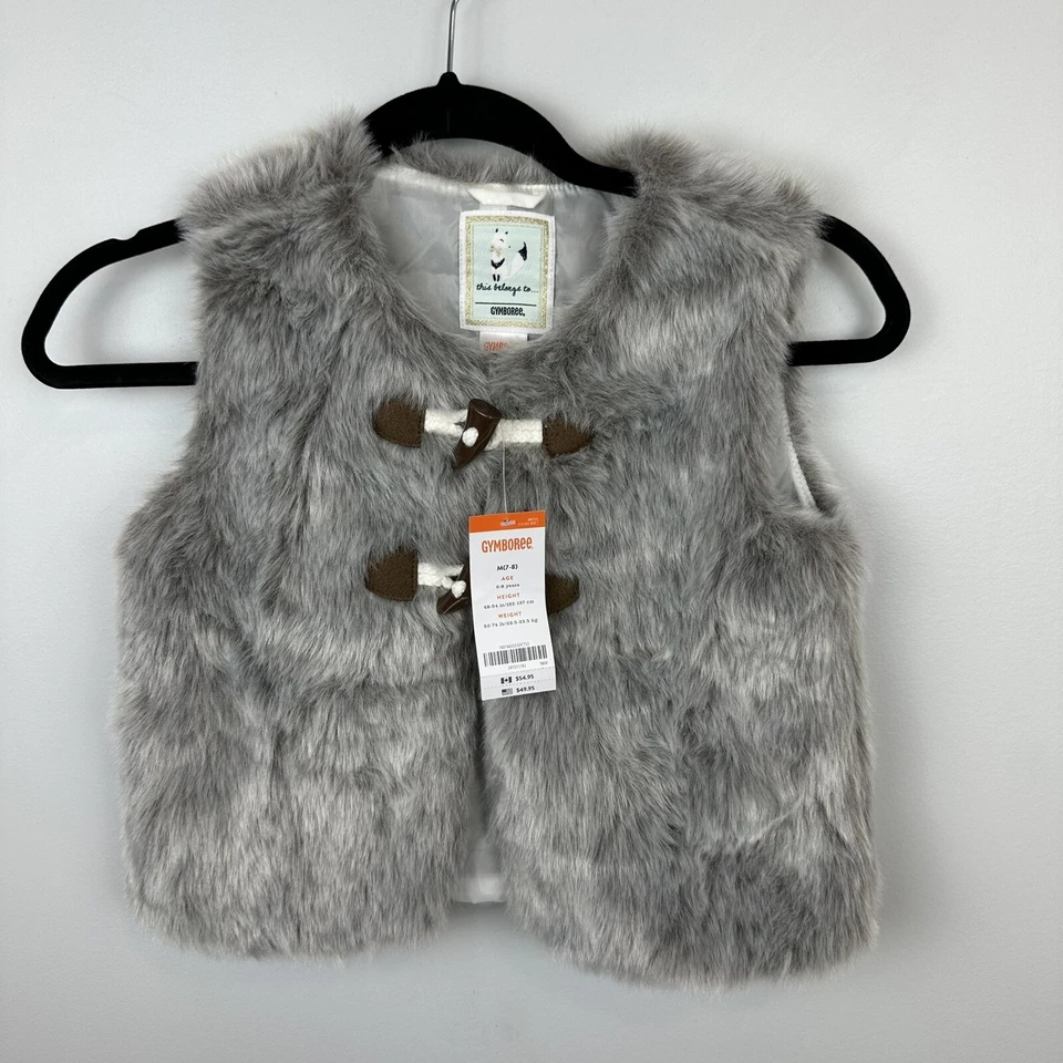 Chaleco Gymboree Niñas 7-8 Mediano Imitación Piel Gris Palanca Botón Forrado ¡¡NUEVO!!  DE1 Foto 1 de 4