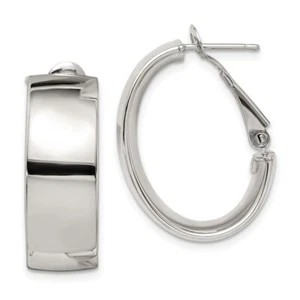Sterling Silver Rhodium-plated Polish 10mm Omega Back Oval Hoop Earrings 4.64gm - Picture 1 of 4