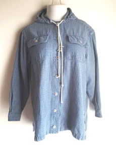 Marsh Landing Blues Women's Hoodie  Cotton Size M Bust 42"  Blue Plaid, buttons - Picture 1 of 7