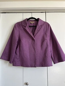 Notations Womens Jacket Blazer Shiny Purple Checked Pattern Wide Sleeve Button - Picture 1 of 8