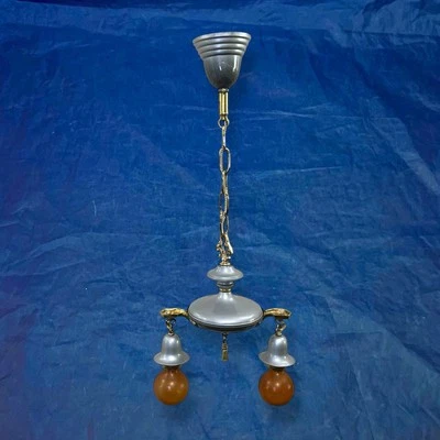 Accesorio colgante doble de latón antiguo con cable cableado SF4 Foto 1 de 4