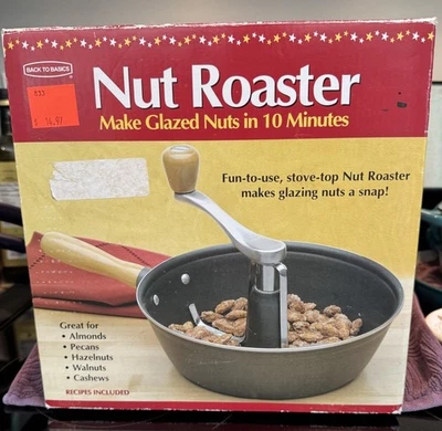 NUT ROASTER PAN ANODIZED ALUMINUM BACK TO BASICS FOR STOVE TOP WITH RECIPES NEW - Image 1 of 4